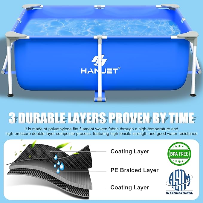 Above Rectangle Swimming Pool,Frame Deep Pools for Adults, PE Family Pool,Large Above Rectangle Pool Easy Set, Outdoor Backyard Pool for Kids, Adults,Dog 10ft x 6.6ft x 29in