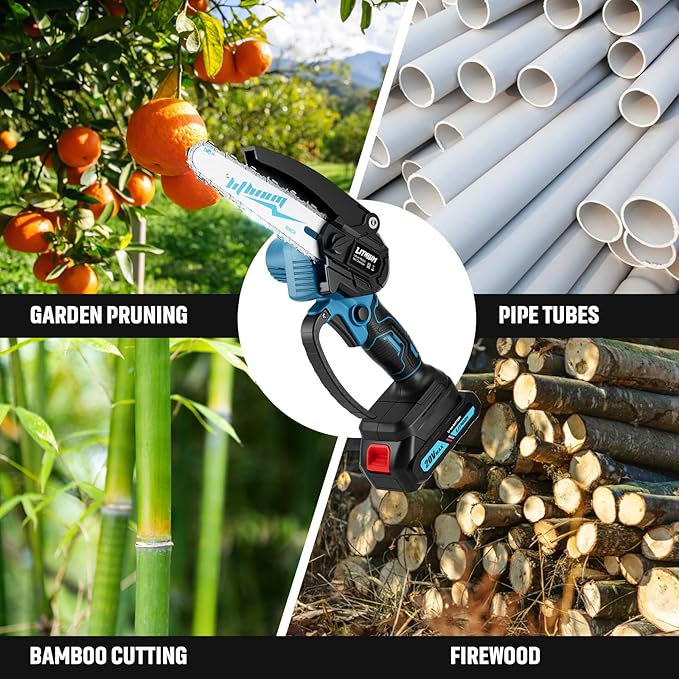 Chainsaw 6 Inch Mini Electric Chainsaw Cordless Battery Powered, HandHeld Chain Saw for Wood/Trees Trimming, Tools for Household and Garden, Chain Saw Gift for Men Dad Husband Women
