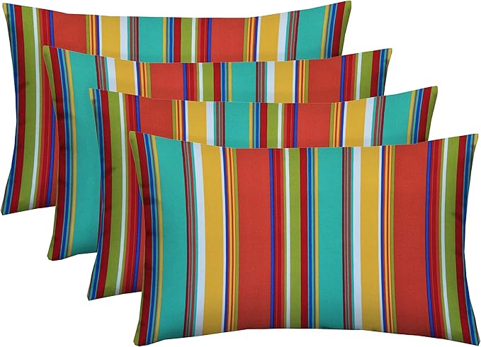 RSH Decor Lumbar Throw Pillows Set of 4 – 20″ × 12″ Outdoor Lumbar Cushions in Bright Stripes – All-Weather Spun Fabric, Water & Fade-Resistant – Made in USA for Patio Furniture