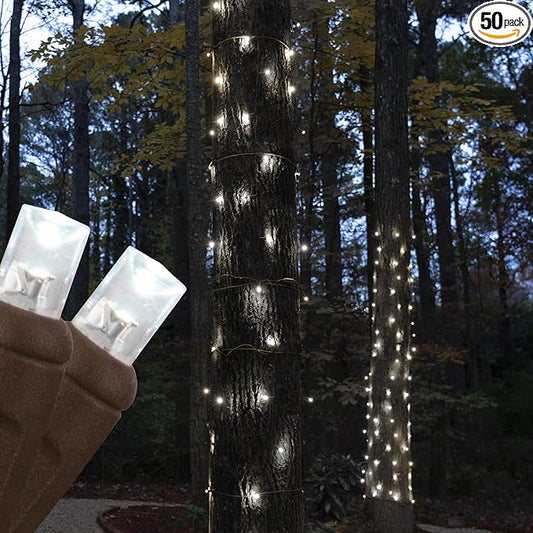 Wintergreen Lighting StretchNet Pro Expandable Christmas Net Lights – Cool White Tree and Trunk Wrap Lights, 50 Lights, 20" x 45" Stretchable Net, Brown Wire