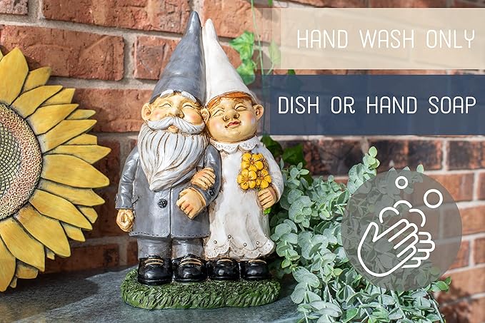 NAT & JULES Married Gnome Couple Colorful Finish 12 inch Resin Garden Statue