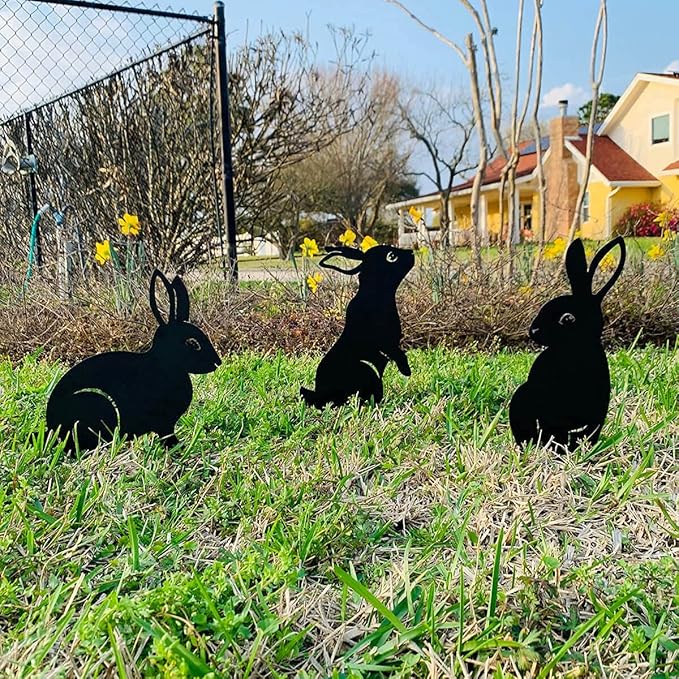 RealSteel Metal Garden Sculptures & Statues, Yard Art, Flowerbed Decoration, Outdoor Decor, Animal Stake Pack - Black