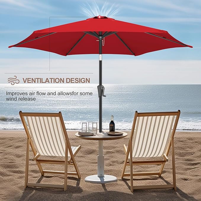 FLAME&SHADE 7.5ft Patio Umbrella - Outdoor Umbrella with Push Button Tilt and Crank for UV Protection, Table Market Umbrella for Garden, Deck, Backyard, Pool and Beach(Red)