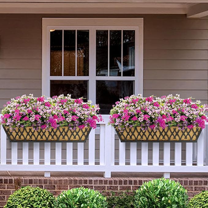 4 Pack 30 Inch Window Boxes Planters Railing Planter Box with Adjustable Brackets for Porch Fence Patio Balcony Hanging Flower Baskets with Coco Liners for Outdoor Garden Decor - Black