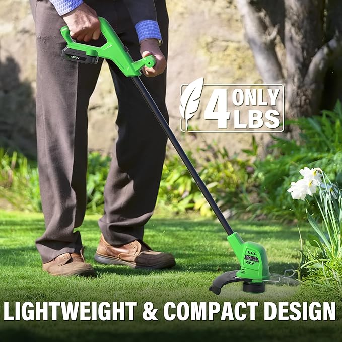 SOYUS Weed Wacker Battery Powered 10 Inch, String Trimmer Cordless with 2.0Ah Battery, Lightweight Edger Trimmer with 8 Pcs Replace Spool Trimmer Lines
