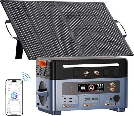 OSCAL 2400W Solar Generator with 100W Solar Panels PowerMax 2400, 1872Wh Power Station with 4 AC Outlets (5000W Peak), 1.45H Full Charging, APP Control Battery Backup for Home, Camping & RVs