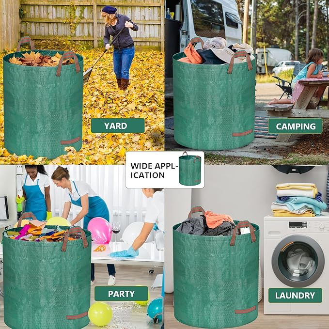 Reusable Yard Waste Bags, 72 Gallon Lawn and Leaf Bags 3 Pack with Reinforced Handles and Gardening Gloves, Heavy Duty Standable Garden Waste Bags for Leaves, Grass, Camping, Recycling