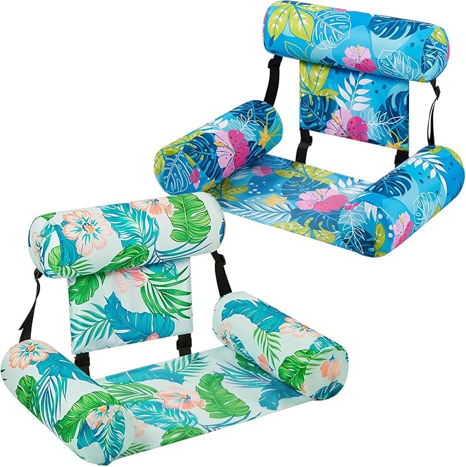 WERNNSAI Inflatable Pool Chair Float for Adults - 2 Pack Fabric Hammock Adjustable Floating Lounge Chairs for Swimming, Beach, Lake