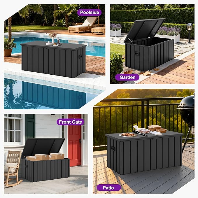 PURPLE LEAF Outdoor Deck Box 160 Gallon Waterproof Lockable Storage Box Container with Lid Deck Organization for Patio Cushions Side Table Pool Accessories Garden Tools, Gray