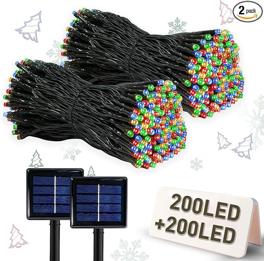 2 Pack Solar Christmas String Lights, Total 400 LED 144Ft Solar String Lights, Outdoor Lighting with 8 Modes Waterproof for Xmas Tree, Garden, Patio, Party Decorations (Multi Color)