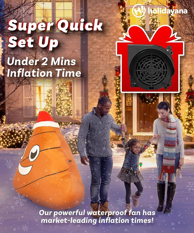 Holidayana 4 ft Inflatable Christmas Poop Outdoor Decoration, Christmas Inflatables Decorations with LED Lights, Fan, and Stakes