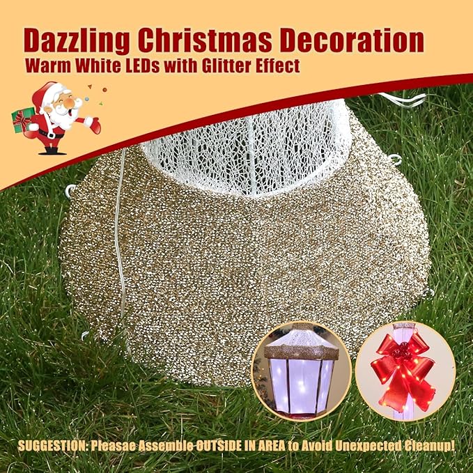 60Inch Outdoor Christmas Decorations Outdoor Lighted Lamp Post 3D Lamppost LED Lighted Display with 128 LED Lights&Bow, Holiday Decorations for Yard, Porch, Patio (2-Pack)