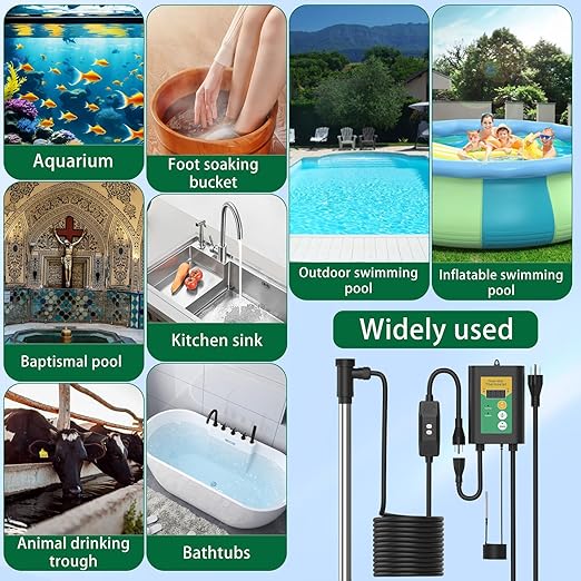 3500W 240V Titanium Fully Submersible Portable Electric Immersion Large Pool Water Heater Waterproof Hot Tub Heater with LCD Thermostat & GFCI Plug, for Swimming Pool, Bathtub, Baptistry, Bucket (YG)