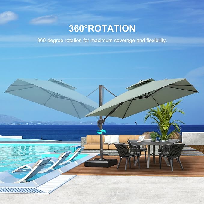 PURPLE LEAF 12 FT Cantilever Patio Umbrella Outdoor Umbrella with 330lbs Base Large Square Windproof Offset Umbrella for Pool Deck Garden, Mint Green