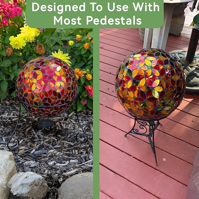 Lily's Home Colorful Mosaic Glass Gazing Ball, Designed with a Stunning Holographic Petal Mosaic Pattern to Bring Color and Reflection to Any Home and Garden, Red and Gold (10" Diameter)