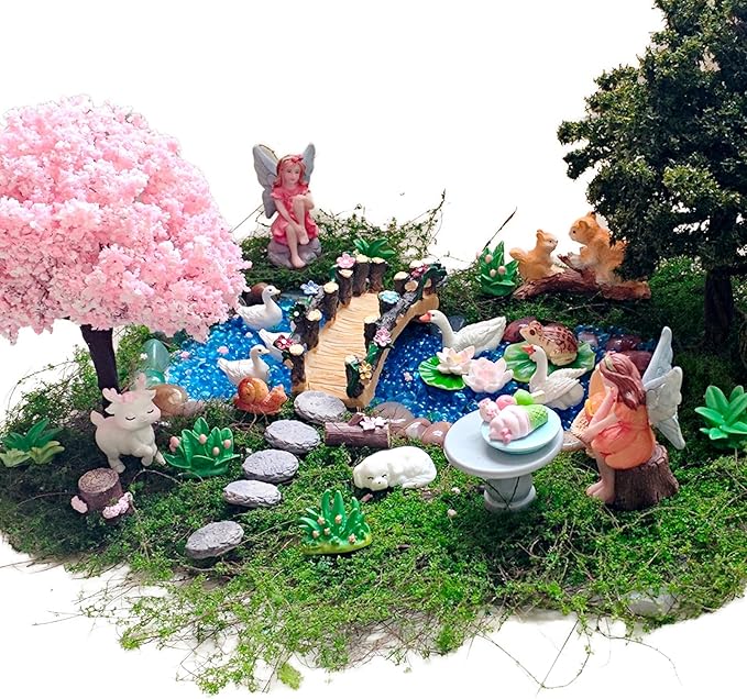 Kai Dream Miniature Fairy Garden Kit, 36 Pcs Miniature Fairy Garden Resin Figurines for Plant Pots, Backyard, Lawn, Micro Landscape, Dollhouse, Terrarium