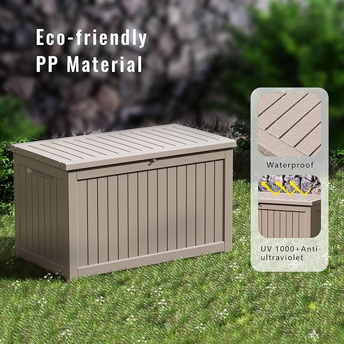 DRATO 280 Gallon Deck Box, Waterproof Resin Large Outdoor Storgae Box for Patio Furniture, Patio Cushions, Gardening Tools, Pool Supplies, Lockable