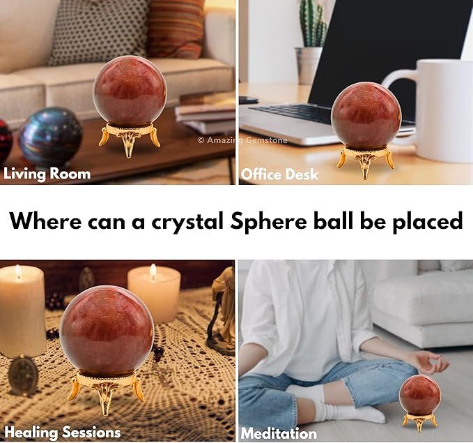 Amazing Gemstone Strawberry Quartz Crystal Ball with Stand - 2 Inches Crystal Sphere Meditation Balls for Witchcraft and Decorative Balls