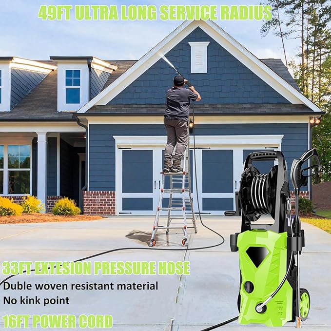 5000PSI Eectric Pressure Washer 2025 2.8GPM High Power Washer with 4 Pressure Nozzle and Soap Bottle for Home, Car Washing, Fence Cleaning, Patio (Green)