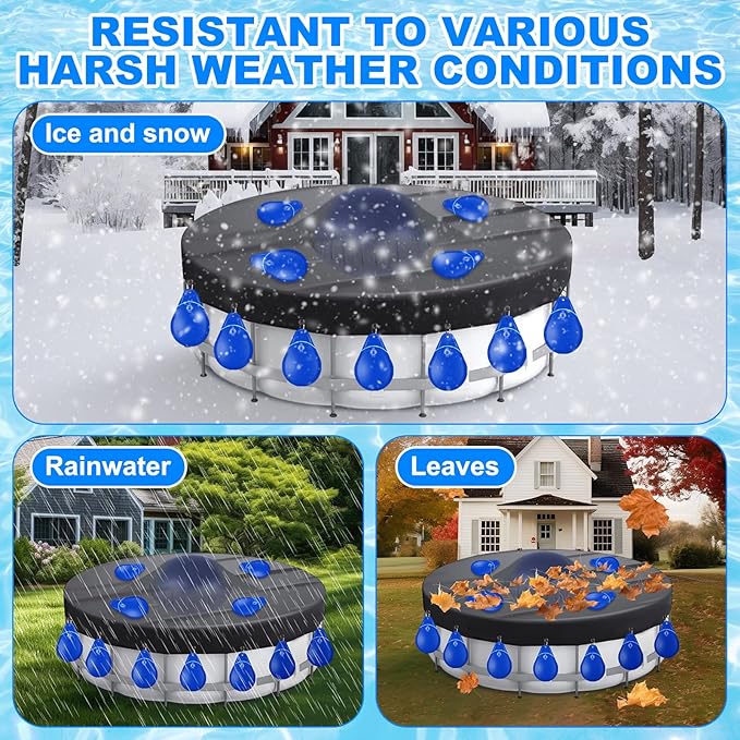Hungdao 4ft Pool Pillow Cover for Above Ground with 12 Pcs Inflatable Pool Cover Weight with Hook Winter Ice Antifreezing Hanging Bag with Rope and Connection Buckle(Royal Blue,4ft,Round)