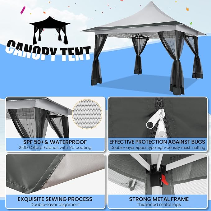 COBIZI 12x12 Pop up Canopy Gazebo on Clearance, Outdoor Canopy Tent with Mosquito Netting & Waterproof Roof Tent carpas para Patio Portable Gazebo for Backyard, Gray