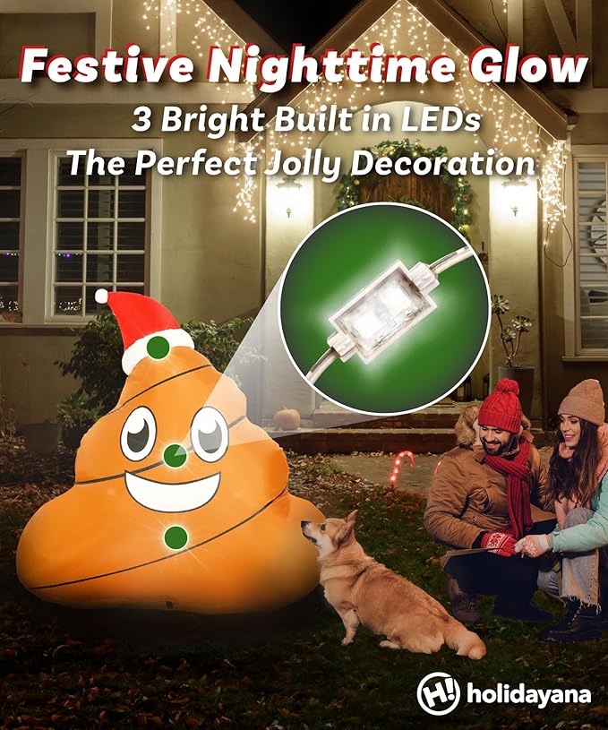 Holidayana 4 ft Inflatable Christmas Poop Outdoor Decoration, Christmas Inflatables Decorations with LED Lights, Fan, and Stakes