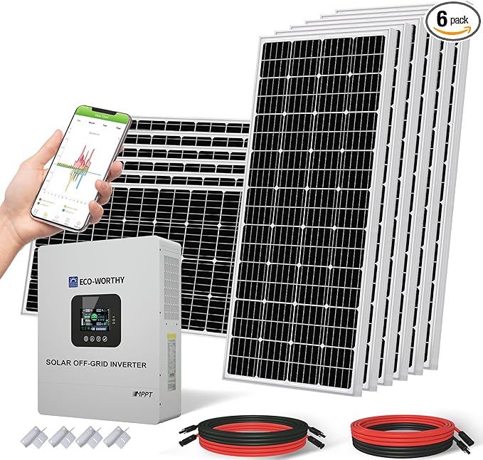 ECO-WORTHY 9.36KWH 2340 48V Solar Power System Kit Off Grid Solar Panel Kit with 5000W 48V All-in-One Off-Grid Charge Inverter and 12pcs 195W Mono Solar Panel and Z Mounting Brackets.Plug and Play