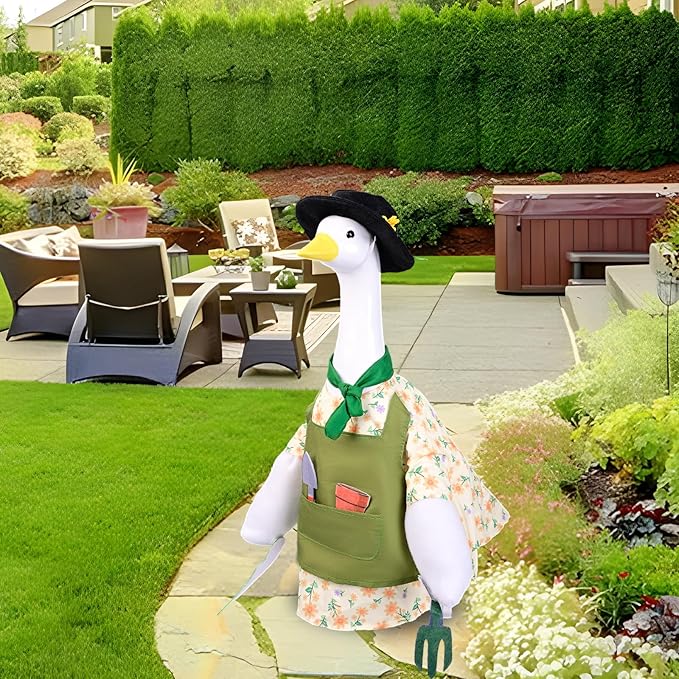 Gardener Goose Outfit for 23” Porch Goose Statue – Cute Lawn Goose Clothes for Outdoor Garden, Patio, Yard, Seasonal Decoration (Gardening Theme)