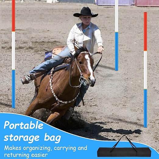 Red White Blue Pole Bending Poles for Horses - Set of 6 | Lightweight, Portable Horse Training Poles | Horse Training Equipment for Agility, Patterns, Obstacles - Easy Storage & Setup