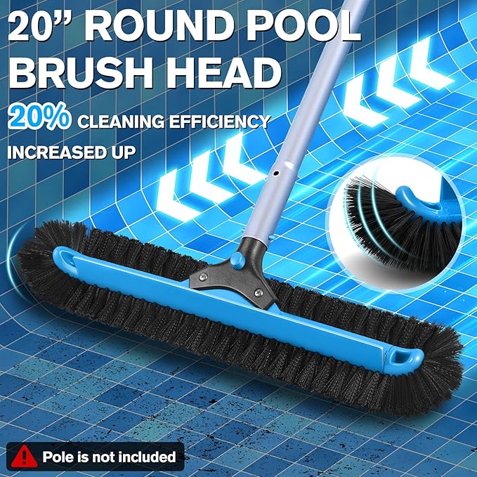 KingSom Swimming Pool Cleaning Kit,Pool Cleaning Tool with EZ Clip,Include 20" Round Pool Brush Head,19" Pool Scrub Brush,Deep Skimmer Net,Leaf Rake Net,Pool Cleaning Equipment for Above Pool(NO Pole)