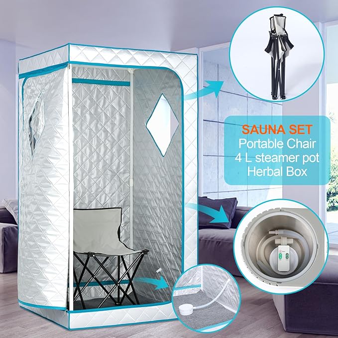 Smartmak Portable Steam Sauna, Personal Steam Sauna Tent at Home, Indoor Full Body Sauna Box, with 4L 1600W Steamer, Remote Control, Folding Chair, 16 Levels