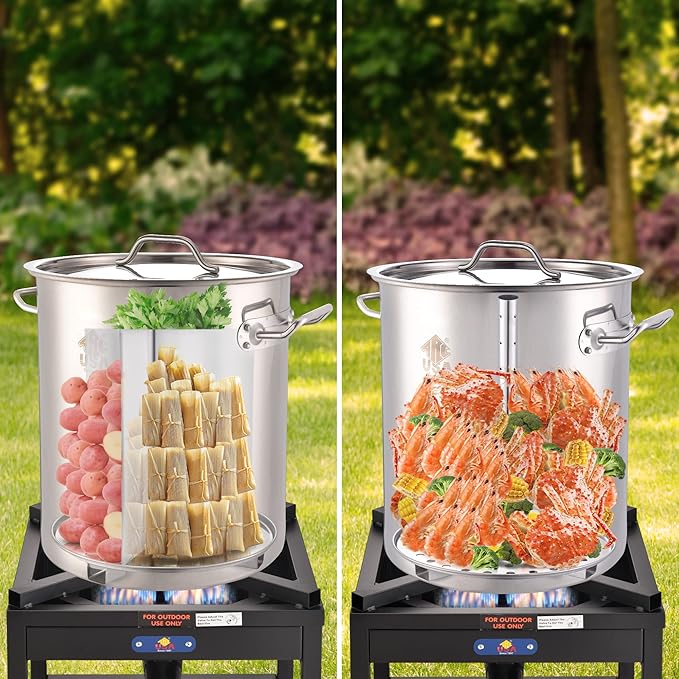 ARC 40QT Seafood Boiling Kit, 200,000BTU Propane Burner Stainless Steel Crawfish Boil Pot w/Basket and Steamer Rack, For Outdoors Cooking and Steaming, Large Turkey Fryer Pot, Lobster Shrimp Pot
