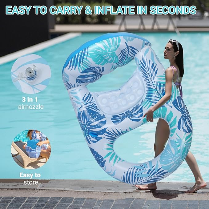 Pool Floats for Adults with Canopy,Grand Extra Large Inflatable Chair Lounger Floaties with Adjustable Sun Shade Cover, Drink Holder,Travel Pool Beach Lake Swim Inflatables Water Floating Rafts