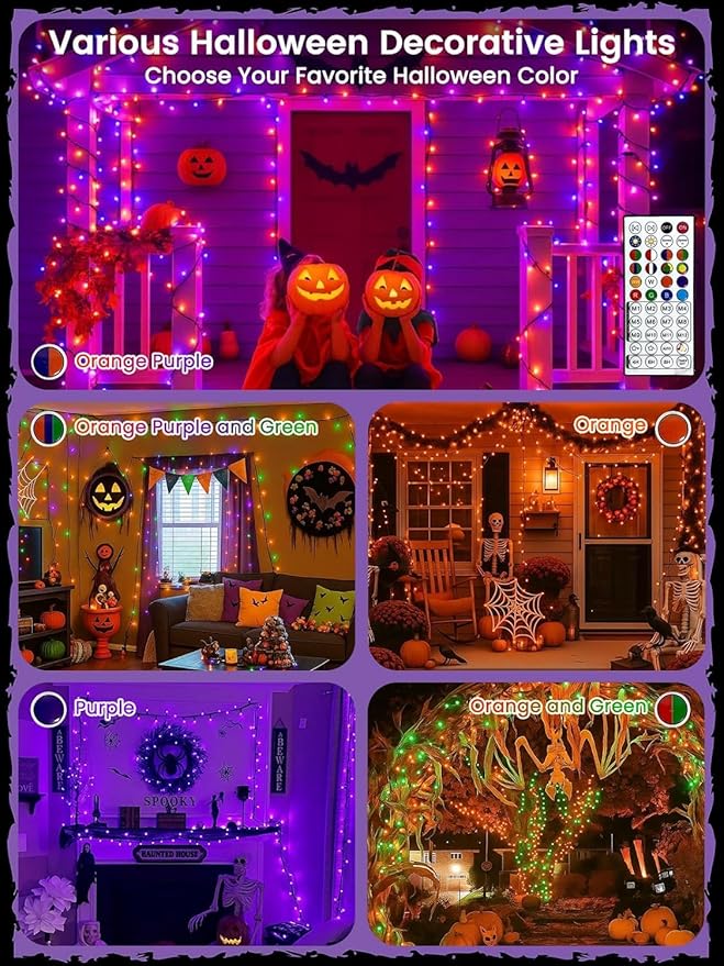 240LED Smart Color Changing Halloween Lights App Controlled, 95FT Waterproof RGB Xmas String Light Music Sync Multiple Modes, Christmas Lights with Remote & Timer Indoor Outdoor Halloween Decorations