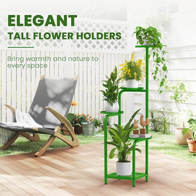 TOSKING 5 Tier Tall Plant Stand Indoor Outdoor, Heavy Duty Corner Shelf for Plants & Decor, Space Saving 3.9FT Metal Flower Pot Stand for Balcony, Garden, Living Room, Patio (Green, 47in)