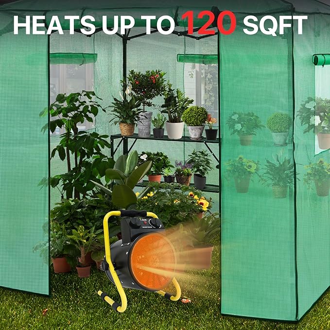 EAGLE PEAK 1500W Greenhouse Heater, Suitable for Greenhouse, Grow Tent, Garage, Cellar, and RV Use, Water Resistant IPX 4 Rated, Overheat Protection, Radiant Heating, 2 Pack, Black