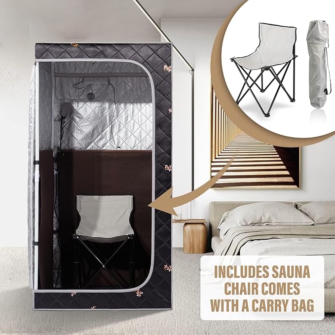 Smartmak Portable Far Infrared Sauna, Full Size Indoor Sauna Tent, Personal Infrared Sauna Spa for Home, with Heated Footpad and Reinforced Chair (Gray, 33.88" x 33.88" x 66.59")