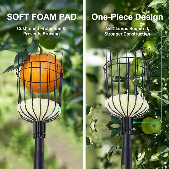 Fruit Picker Pole with Basket - 8.43FT(257CM) Adjustable Tree Gardening Supplies with Stainless Steel Handle Apple Picker Fruit Grabber Reach Tool for Mango Pear Orange Avocados Fruit Picking, Black