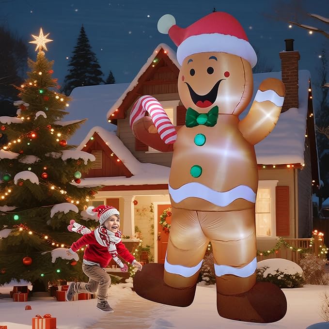 12ft Christmas Inflatable Decor Build-in LED Outdoor Decorations for Yard/Lawn/Garden (12ft Gingerbread Man)