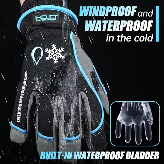 HANDLANDY Waterproof Insulated Work Gloves, 3M Thinsulate Thermal Winter Gloves for Men Women Touch Screen, Warm Ski Snowboard Cold Weather Gloves (Medium, Blue)