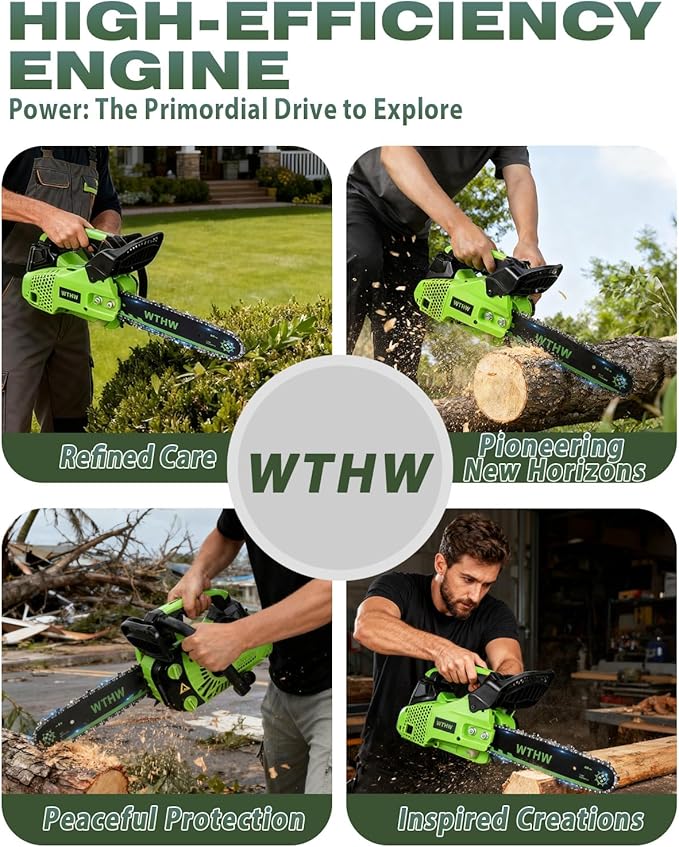 25.4CC Gas Powered Chainsaw 12 Inch, Lightweight Top Handle Handheld Chainsaw with Quenched Chain, Auto Lubrication, Safety Lock & Quick Stop for Tree Wood Cutting