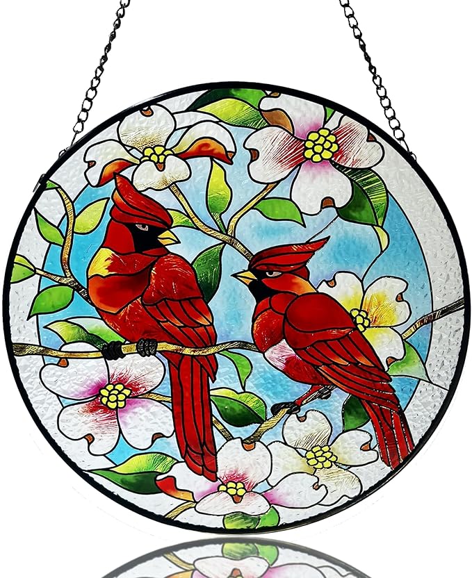 Cardinal Suncatcher Stained Glass, Cardinal Gifts for Women, Stained Glass Window Hanging, 9.8 inch