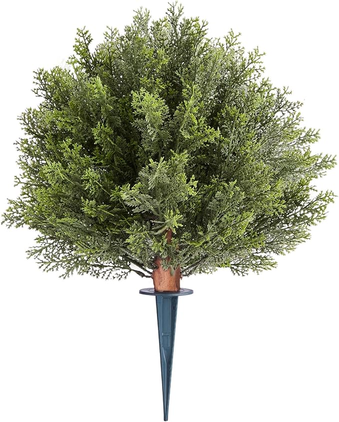 VEVOR Artificial Topiary Cypress Trees with Ground Spike, 16 inch 2 Set Faux Shrubs & Bushes Potted Plants, Fake Silk Tree Look Real for Decor Front Porch Outdoor Indoor Patio Garden Balcony Backyard