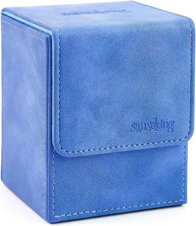 Magic Card Deck Box for MTG Single Deck Card Box fits 100+ TCG Sleeved Cards Soft Leather Card Box Top loading Card Boxes Magic Gift for MTG TCG CCG (Vertical,Light Blue)