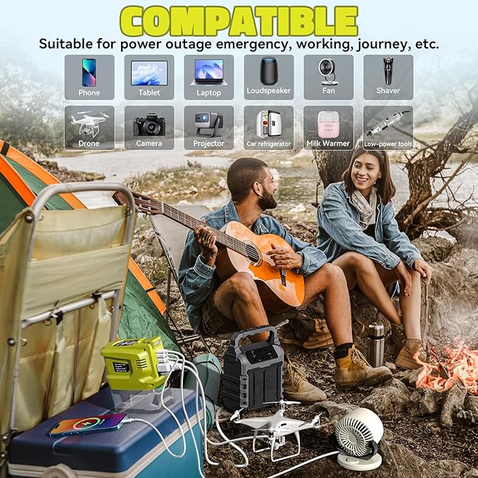 Real 200W Power Inverter Compatible with Ryobi 18V Battery, 18V to 110V-120V, Portable Phone Charger with USB Charger Adapter, 2 USB Ports & 1 Type-C & 1 AC Outlet (No Battery)