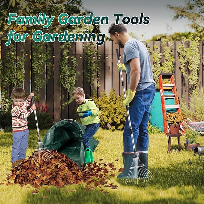Yard Waste Bags, Leaf Dustpan, Leaves Collector, Yard Dustpan Type Garden Bag for Collecting Leaves, Garden Waste Container, with Adjustable Metal Leaf Rake Long Handle and Gloves