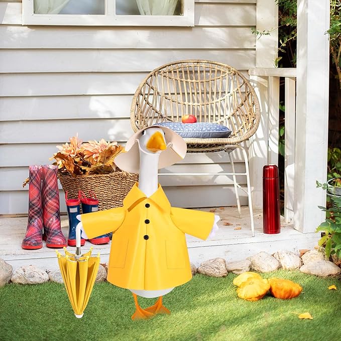 Raincoat Goose Outfit Porch Goose Clothes for 23" Lawn Outdoor Garden Yard Patio Statue Spring Decor (Yellow)
