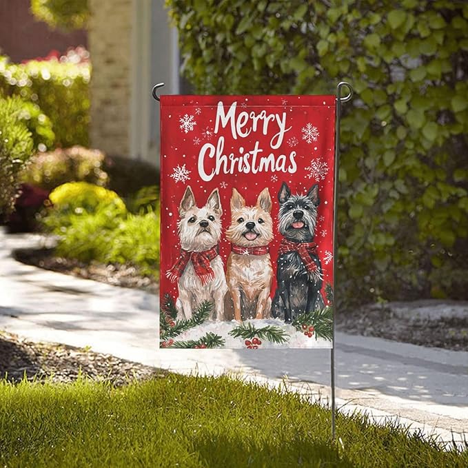 Christmas Dogs Garden Flag Vertical Double Sided Outdoor Yard Flags 12.5x18 Inch Burlap Banners Vertical Double Sided for Outdoor Decor Lawn