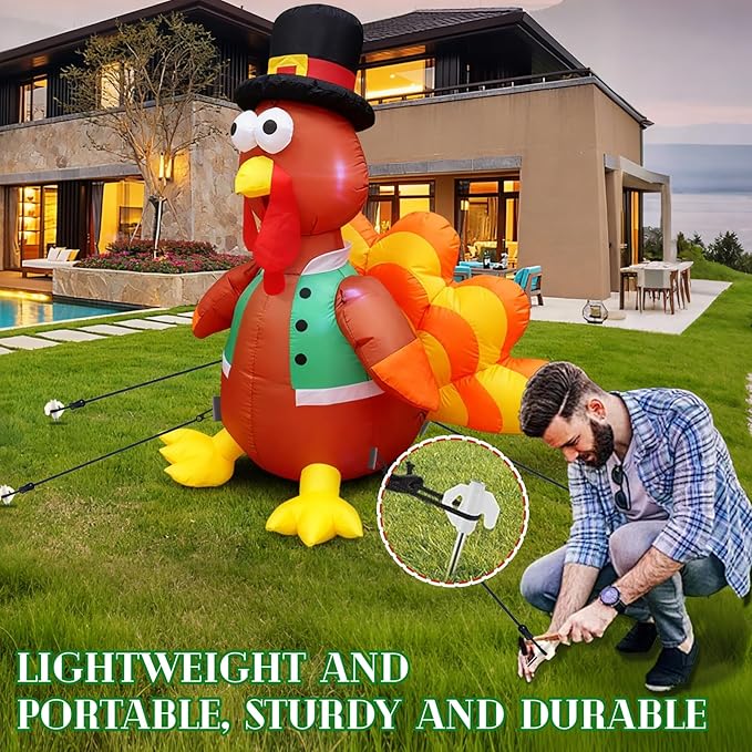 14 Pieces Halloween Metal Inflatable Stakes and Tethers Set, Heavy Duty Inflatable Stakes, Yard Ground Lawn Ground Stake for Halloween Christmas Yard Inflatables