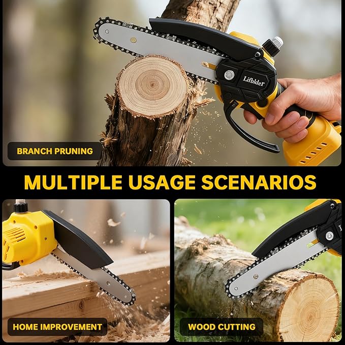 Mini Chainsaw Cordless Fit for DeWalt Battery 20V, 6-Inch & 4-Inch 2-in-1 Electric Chainsaw with Auto Oiling, 5m/s Chain Speed & Safety Lock, Lightweight for Branch Pruning, Tree Trimming (NO Battery)